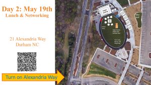 Map of Amenities Park grounds for the Day 2 in-person networking event at 21 Alexandria Way